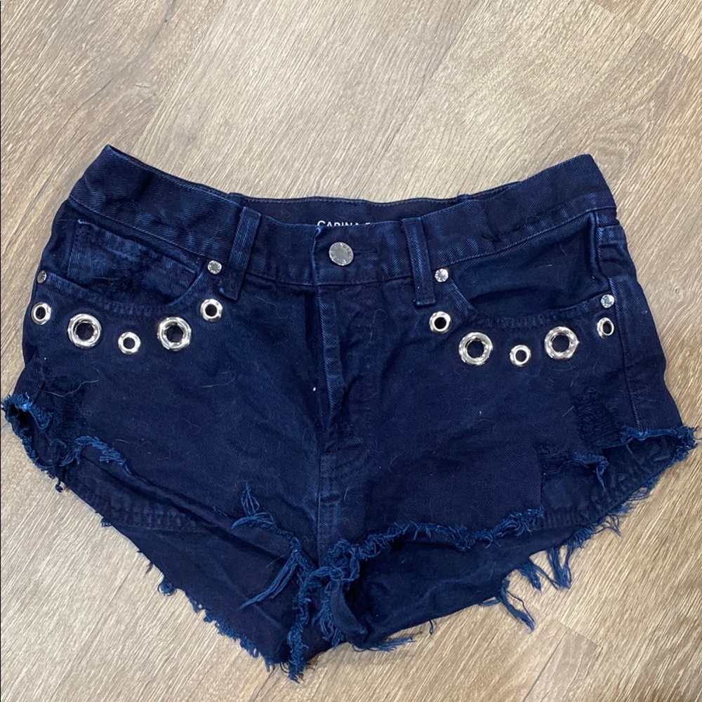 Black Jean Shorts with Distressed Hem and Low-Rise Fit